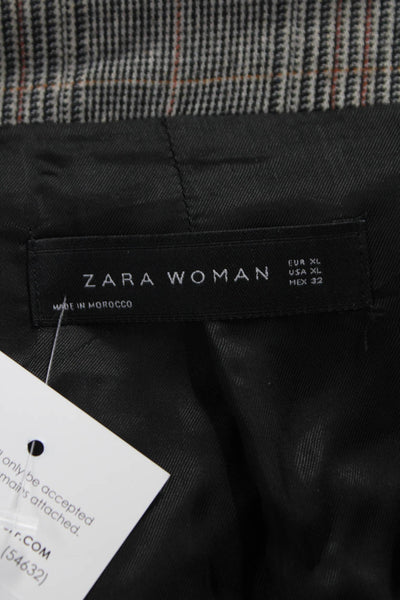 Zara Womens Gray Plaid Basic Jacket Button Polyester Long Sleeve Size XL