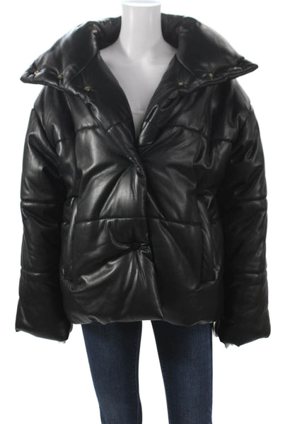 Nanushka Women Puffer Jacket Black Snap Closure Polyester Long Sleeve Size L