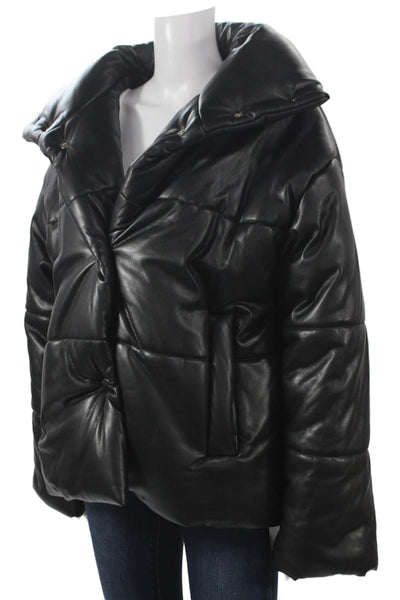 Nanushka Women Puffer Jacket Black Snap Closure Polyester Long Sleeve Size L