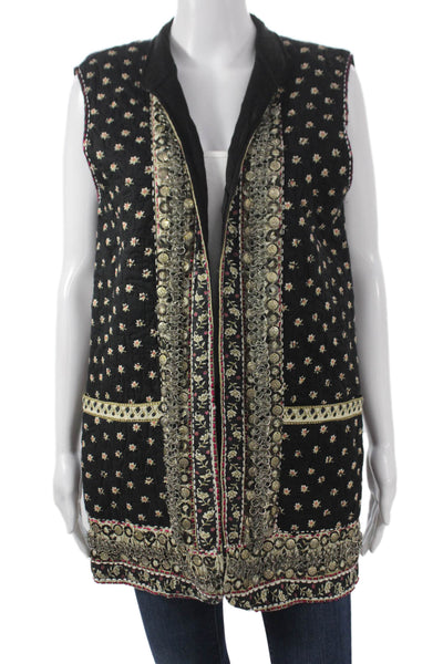 Zara Women Quilted Floral Cotton Sleeveless Vest Black Size M