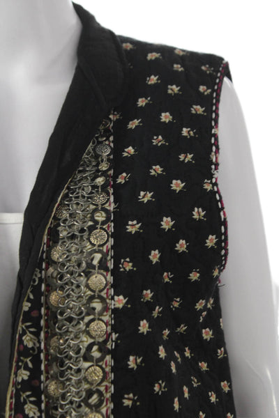 Zara Women Quilted Floral Cotton Sleeveless Vest Black Size M