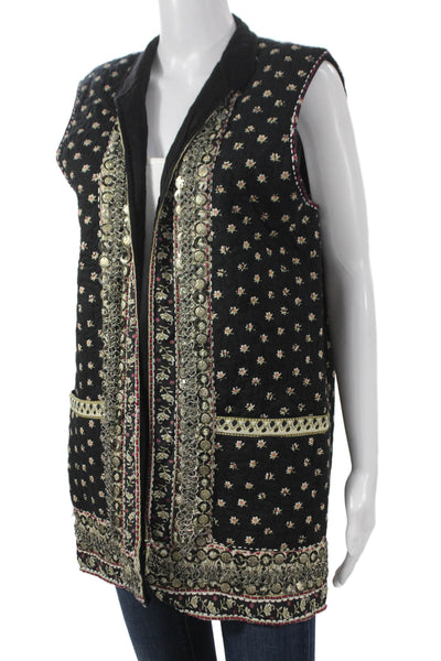 Zara Women Quilted Floral Cotton Sleeveless Vest Black Size M