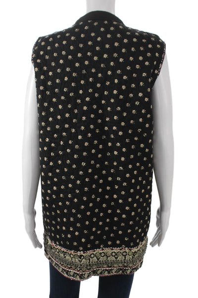 Zara Women Quilted Floral Cotton Sleeveless Vest Black Size M
