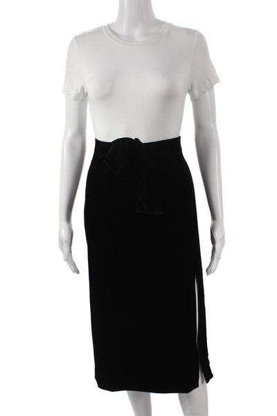 Saloni Women Black Straight Pencil Midi Skirt Zip Rayon Size 12