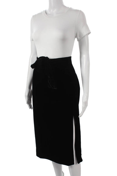 Saloni Women Black Straight Pencil Midi Skirt Zip Rayon Size 12