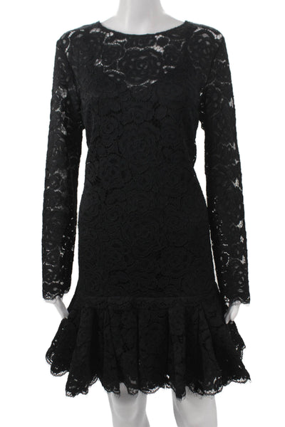 DKNY Womens Fit & Flare Floral Black Nylon Long Sleeve Round Neck Dress Size 12