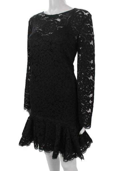 DKNY Womens Fit & Flare Floral Black Nylon Long Sleeve Round Neck Dress Size 12