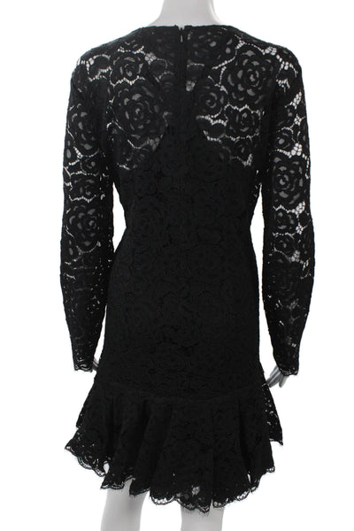 DKNY Womens Fit & Flare Floral Black Nylon Long Sleeve Round Neck Dress Size 12