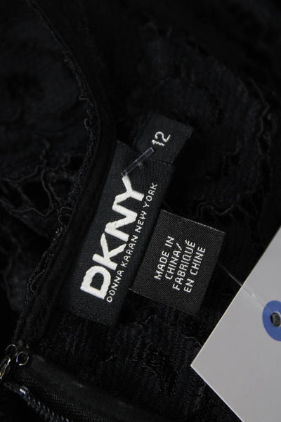 DKNY Womens Fit & Flare Floral Black Nylon Long Sleeve Round Neck Dress Size 12