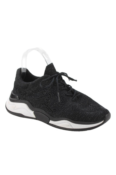 Marccain Womens Lace Up Metallic Knit Low Top Running Sneakers Black Size 37