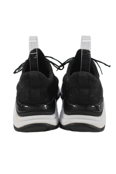 Marccain Womens Lace Up Metallic Knit Low Top Running Sneakers Black Size 37