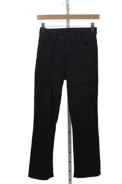 Mother Womens Straight Black Cotton Jeans Mid Rise Button Size 24