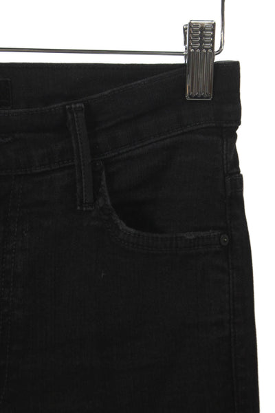 Mother Womens Straight Black Cotton Jeans Mid Rise Button Size 24