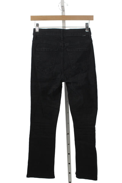 Mother Womens Straight Black Cotton Jeans Mid Rise Button Size 24