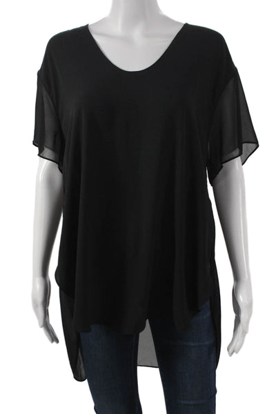 L Agence Womens Black Silk Scoop Neck Tunic Blouse Short Sleeve Size M
