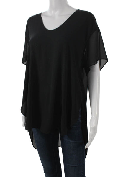 L Agence Womens Black Silk Scoop Neck Tunic Blouse Short Sleeve Size M