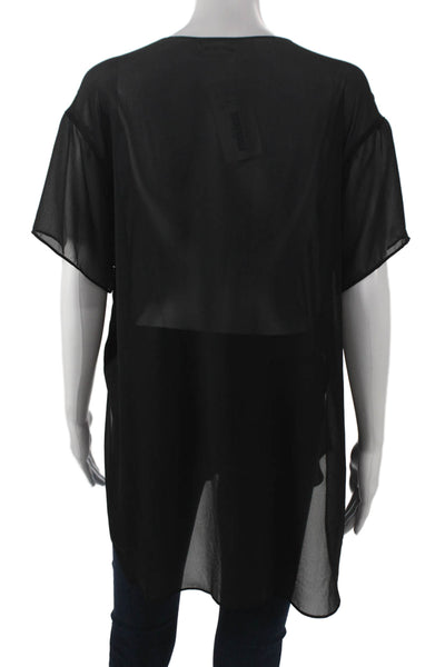 L Agence Womens Black Silk Scoop Neck Tunic Blouse Short Sleeve Size M