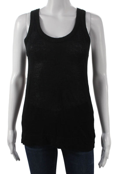 Theory Women Basic Linen Scoop Neck Tank Black Size S