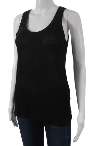 Theory Women Basic Linen Scoop Neck Tank Black Size S