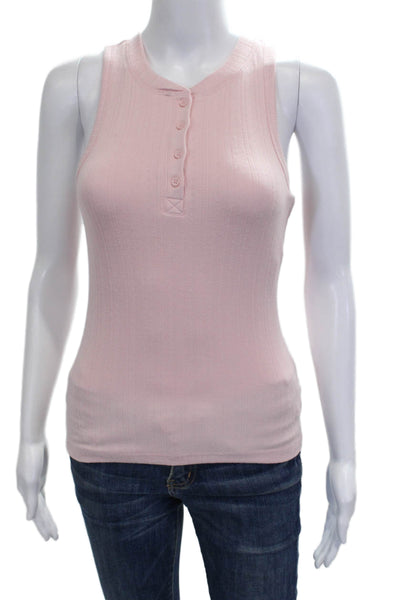 PJ Salvage Womens Henley Ribbed Knit Sleeveless Sleep Top Light Pink Size XS