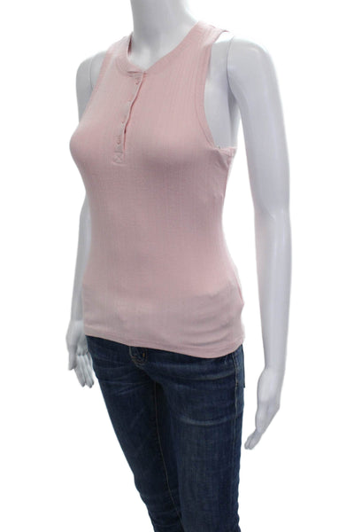 PJ Salvage Womens Henley Ribbed Knit Sleeveless Sleep Top Light Pink Size XS