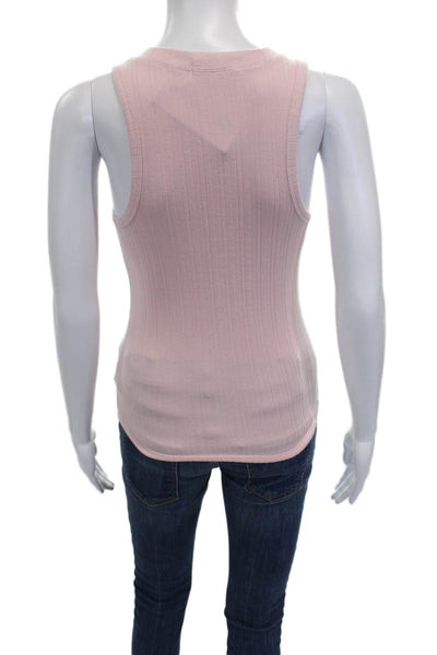 PJ Salvage Womens Henley Ribbed Knit Sleeveless Sleep Top Light Pink Size XS