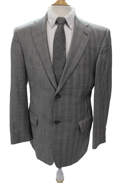 Hart Schaffner Marx Mens 2 Piece Plaid Suit Jacket Gray Button Size 38