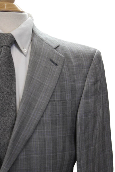 Hart Schaffner Marx Mens 2 Piece Plaid Suit Jacket Gray Button Size 38