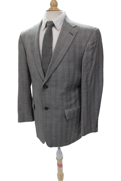 Hart Schaffner Marx Mens 2 Piece Plaid Suit Jacket Gray Button Size 38