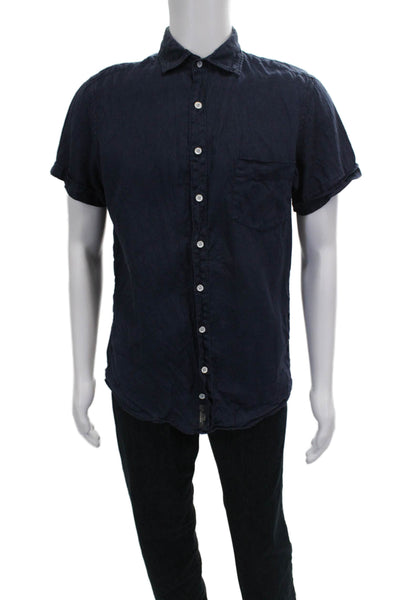 Rodd & Gunn Mens Linen Collared Short Sleeve Button-Down Shirt Blue Size S