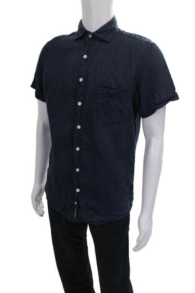 Rodd & Gunn Mens Linen Collared Short Sleeve Button-Down Shirt Blue Size S