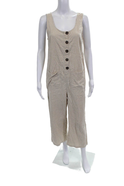 Marine Layer Womens Jumpsuit Beige Striped Hemp Scoop Neck Sleeveless Size S