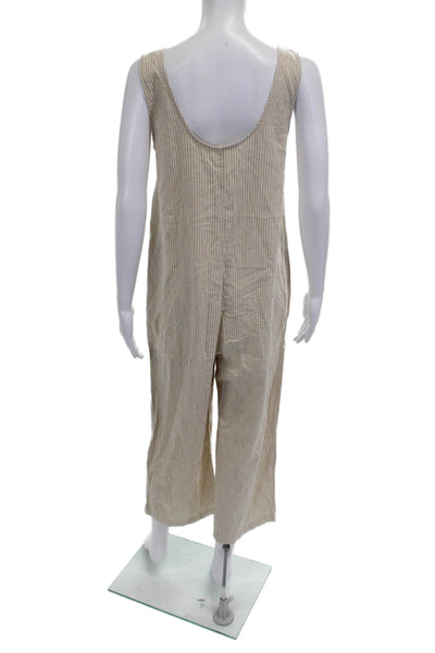 Marine Layer Womens Jumpsuit Beige Striped Hemp Scoop Neck Sleeveless Size S