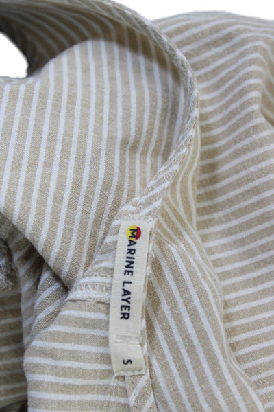 Marine Layer Womens Jumpsuit Beige Striped Hemp Scoop Neck Sleeveless Size S