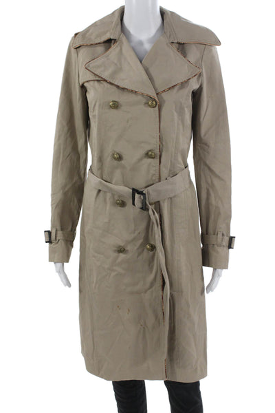 Barbara Bui Women Beige Cotton Buttoned Collared Coat Long Sleeve Size S