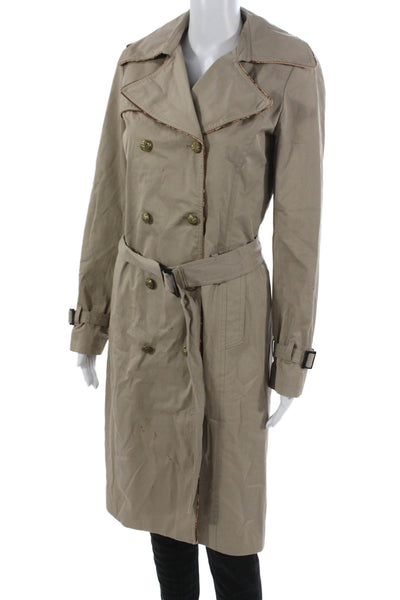 Barbara Bui Women Beige Cotton Buttoned Collared Coat Long Sleeve Size S