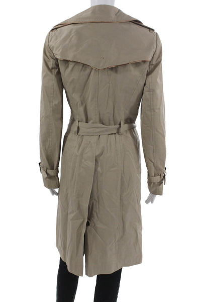 Barbara Bui Women Beige Cotton Buttoned Collared Coat Long Sleeve Size S