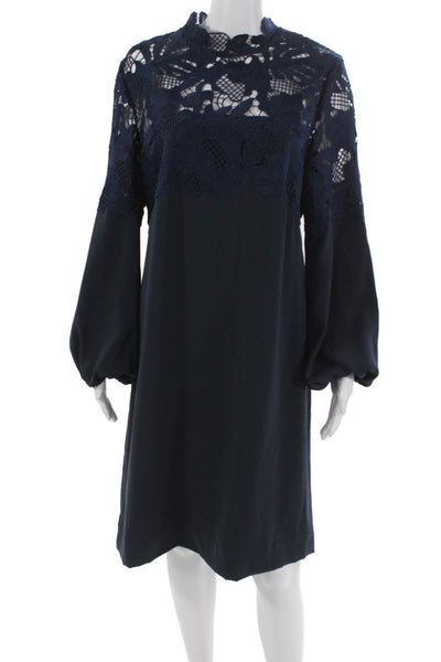 Lela Rose Women Shift Dress Blue Long Sleeve High Neck Knee Length Siz - Shop Linda's Stuff Lela Rose Women Shift Dress Blue Long Sleeve High Neck Knee Length Siz - Shop Linda's Stuff