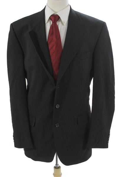 Alexandre of London Mens Black Wool Blend Striped 2 Piece Suit Jacket Size 42