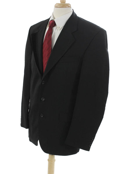 Alexandre of London Mens Black Wool Blend Striped 2 Piece Suit Jacket Size 42