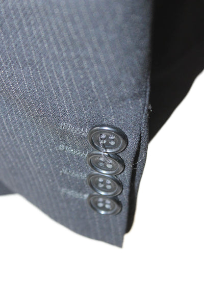 Alexandre of London Mens Black Wool Blend Striped 2 Piece Suit Jacket Size 42