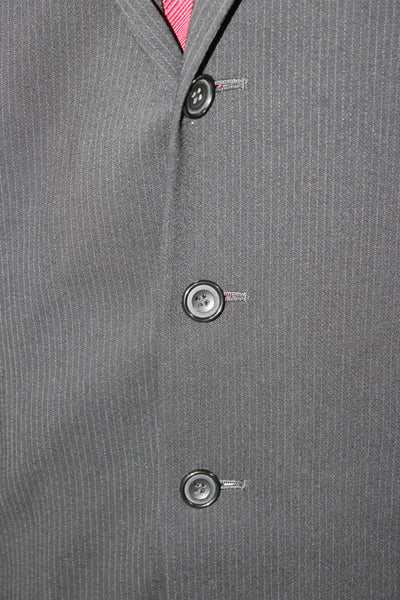 Alexandre of London Mens Black Wool Blend Striped 2 Piece Suit Jacket Size 42
