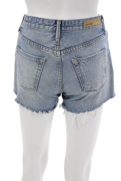 Grlfrnd Womens Cut-Off Cotton Shorts Blue Button Size 24