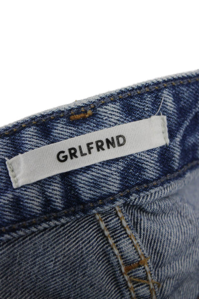 Grlfrnd Womens Cut-Off Cotton Shorts Blue Button Size 24