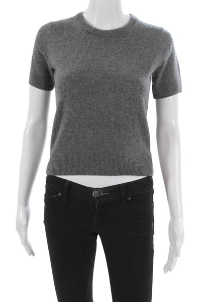 Elyse Walker Women Gray Cashmere Crewneck Pullover Short Sleeve Size XS
