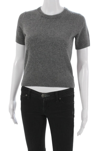Elyse Walker Women Gray Cashmere Crewneck Pullover Short Sleeve Size XS