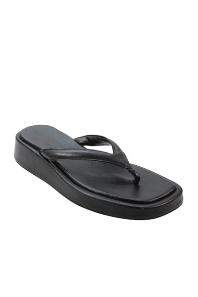 MNG Women's T-Strap Slight Wedge Leather Sandals Black Size 39
