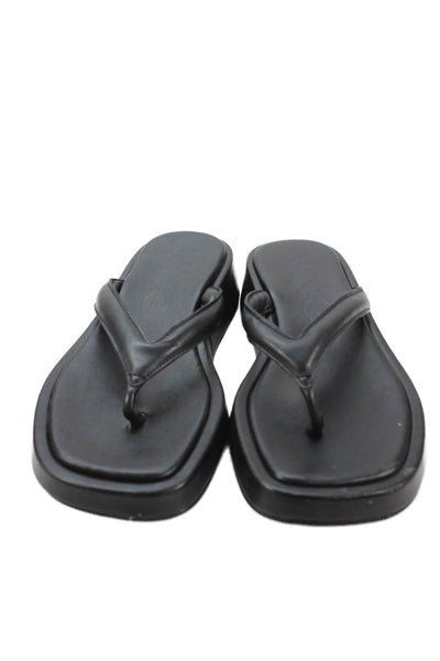 MNG Women's T-Strap Slight Wedge Leather Sandals Black Size 39