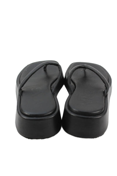 MNG Women's T-Strap Slight Wedge Leather Sandals Black Size 39