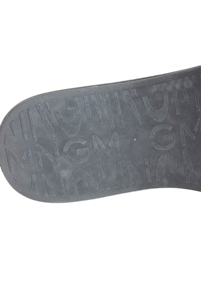 MNG Women's T-Strap Slight Wedge Leather Sandals Black Size 39